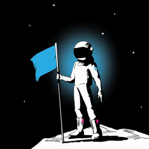 astronaut holding blue flag